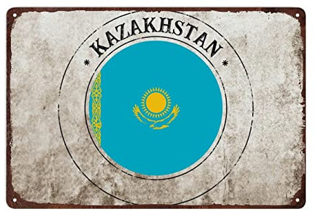 Cartello in metallo con bandiera del Kazakistan Kazakistan, cartello in alluminio per garage grotta dell'uomo, Kazakistan, bandiera nazionale, decorazione da parete, stile vintage, retrò, 20 x 30 cm