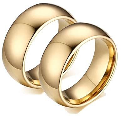Whoiy Herren Ringe 8mm, Engagement Ring Women Wolframcarbid 2 Stück Goldring Plain Dome für Paar Liebhaber