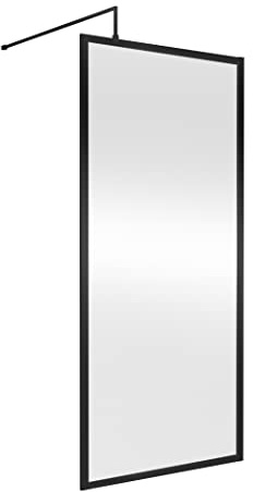 nuie WRFBP1890 Modern Bathroom Full Outer Frame 8mm Toughened Safety Glass 1850mm Wetroom Screen & Support Arm, 900mm, Satin Black