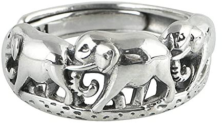 Ayoiow Ringe 925 Damen, Verlobungsring Damen Verstellbar Elefant Ringe Silber