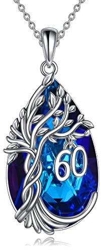 Sterling Silver Teardrop Tree of Life Necklace 60th Birthday Jewelry for Women