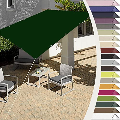 Tenda da Sole per Esterno 3 x 4 m Protezione Raggi UV e Impermeabile Telo Tenda da Sole a Vela con Occhielli e Fascetta per Giardino, Piscina e Balcone, Verde Scuro