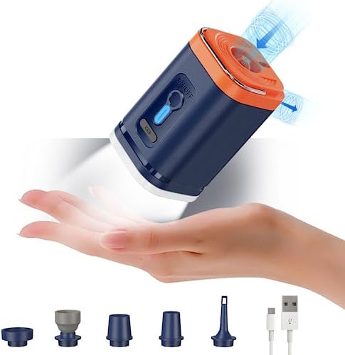 CAPNEW Electric Pump for inflatables, Air Pump Portable Rechargeable 1200mAh Inflate Deflate for Paddling Air Mattress AirBed Pool Floats Boat/Space Hopper Toys/Exercise Ball/Vacuum Sorage Bags, Blue
