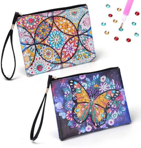 Bastelset Mädchen 6 7 8 9 10 Jahre, Geschenk Mädchen 6-12 Jahre, Diamond Painting Kinder Geburtstagsgeschenke für Mädchen 6-10 Jahre, 2 Stücke Basteln Kleine Kosmetiktasche für Kinder Erwachsene