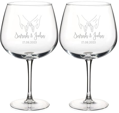 Wanapix | Set 2 Bicchiere da Gin Tonic Personalizzato | Calice da Cocktail | Inciso al Laser | Calice da Gin Bicchiere Ballon Acqua | 70 cl | Regalo originale | Hands