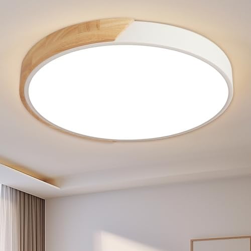 Style home 36W Deckenlampe LED Deckenleuchte, Holz Runde Flach Leuchte, dimmbar mit Fernbedienung Ø40x4cm, für Wohnzimmer Schlafzimmer Büro Küche Diele Flur