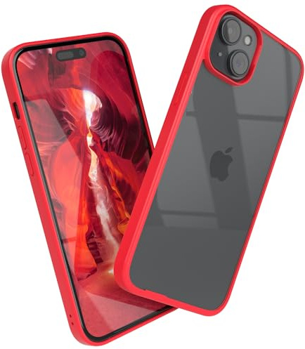 EAZY CASE Clear Hybrid Bumper Hülle kompatibel mit iPhone 15 Plus, Handyhülle mit Ultra Aufprallschutz, Stoßfest und Kratzfest, dünne Schutzhülle mit Kameraschutz, Handy Case, Rot