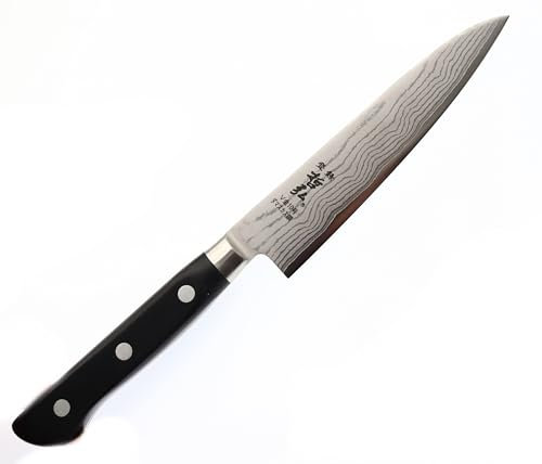 Couteau de Cuisine Japonais Acier inoxydable VG-10 Damas HRC 60 Double Tranchant - Couteau Fabriqué au Japon par Tetsuhiro (Utilitaire 12 cm)