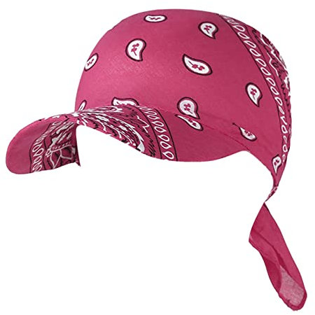 Damen Kopftuch Schal Cap Mützen für Haarausfall mit Schirm Bandana Cap Sommer Faltender Retro Stil Sonne-Hut Visier Kappe Anti-UV für Golf Tennis Baseball Hut Heißes Rosa Einheitsgröße