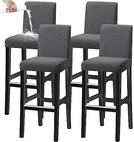 KELUINA Bar Stuhl Hocker Abdeckungen, Stretch Abnehmbare Waschbare Stuhl Slipcover für Kurze Dreh Dinning Stuhl Rücken Stuhl Bar Hocker Stuhl (Grau,4er-Set)