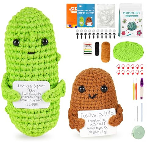 ilauke Einsteiger Häkelset für Anfänger mit kinderleichtem Garn, Komplettes Häkelnadel Set mit Polyesterfaserfüllung Handnähnadel Stichmarkern, Anleitung für Erwachsene DIY (KartoffelnGurken)