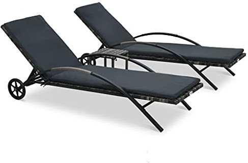 AUUIJKJF Home Outdoor SonstigesSonnenliegen mit Tisch Poly Rattan Anthrazit