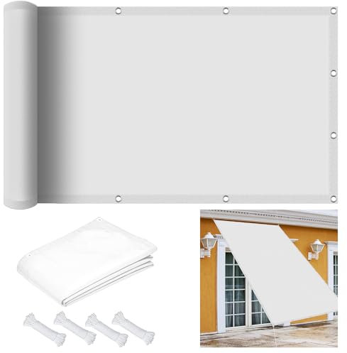 Sonnensegel Balkon 0.5 x 5 m, Wasserdicht 98% UV Schutz Sonnenschutz Markise inkl Befestigungsseile für Garten Terrasse, Weiß