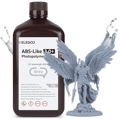 ELEGOO ABS-Like Resin 3.0 Plus, 3D Drucker Resin 405nm Rapid UV-härtendes Photopolymer Harz, Hohe Präzision, Nicht Spröde für LCD 3D Drucker Grau 2kg
