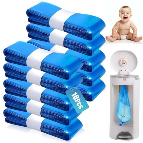 Lutranstra 10 Stück Windeleimer Nachfüllkassetten,Nachfüllfolie Windeleimer Hervorragende Abdichtung und Zähigkeit,Windeleimer Nachfüllfolie für Tommee Tippee, Litter Loose, LittyCat, Chicco, Sprout