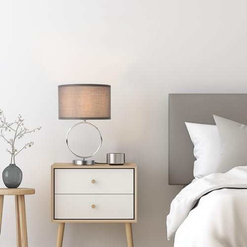 lux.pro Nachttischlampe Torquay Tischlampe 42 cm hoch Tischleuchte E14 Metall Stoffschirm Chromfarben/Grau