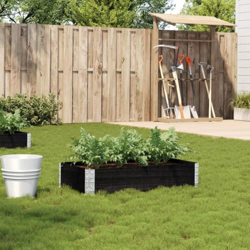Sufrk Fioriera da Giardino Nera 100x50 cm in Legno Massello di Pino,Fioriera da Esterno,Orto Verticale Rialzato da Esterno per Balcone e Giardino,Mini Orto Rialzato per Piantine,Giardino Verticale da