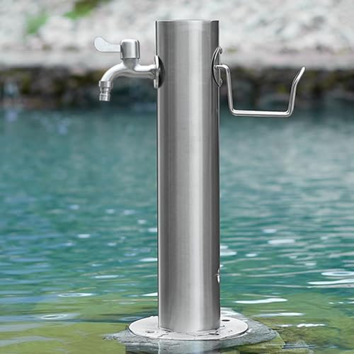 Colonne d'eau de jardin autoportante en acier inoxydable 304 avec support de tuyau, poteau de robinet d'eau d'extérieur anti-gel pour cour, fontaine en métal pour irrigation