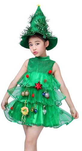 Yulokdwi Disfraz Infantil De Arbol De Navidad,Disfraz Infantil De Arbol De Navidad | Vestido verde sin mangas de cosplay para niñas,Vestido de cosplay de Navidad para niñas para actuaciones en