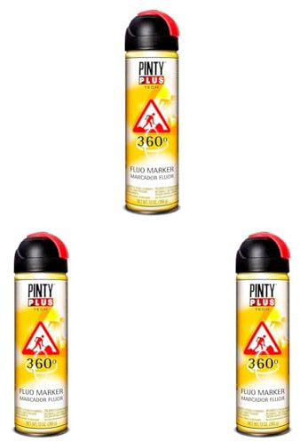 PINTY PLUS 250 - Pintura spray marcador fluor, 650cc, Rojo (Paquete de 3)