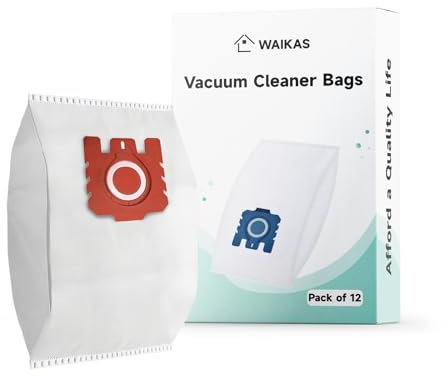 WAIKAS Bolsas de Aspiradora 3D Eficiencia, Pack de 12, Bolsas de Polvo Compatible con Aspiradoras Miele FJM/GN, Classic C1, Complete C1/C2/C3, Rojo