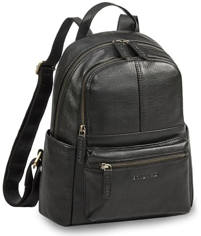 STILORD 'Berry' City Rucksack Damen Leder Klein Damenrucksack Modern Diebstahlsicherer Rucksack-Handtasche Echtleder Reise-Rucksack Daypack Tagesrucksack Laptop 13 Zoll, Farbe:schwarz