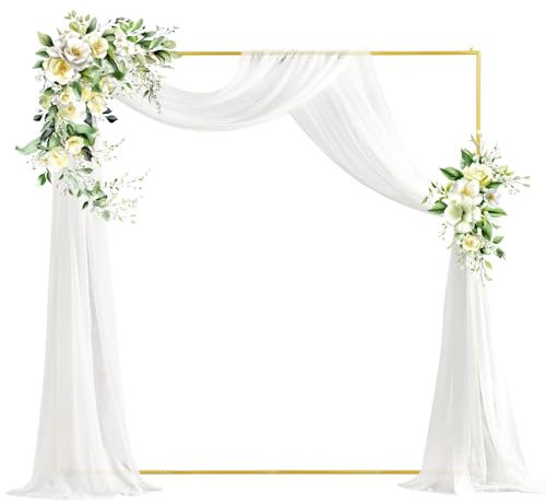 PlusFive Square Balloon Arch Stand, 6.6x6.6 FT Gold Wedding Arch, Garden Arbor Garden Arches Metal Arch Backdrop Stand for Ceremony Party Birthday Bridal Baby Shower Anniversary Background Decoration