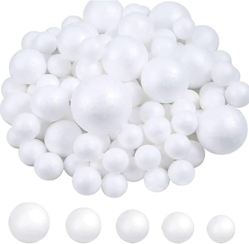 Caiyloxn 80 Stück Styroporkugeln 5 Größen Polystyrene Balls Bastelschaumkugeln for DIY Crafts Art Decoration 2cm 2.5 cm 3 cm 4 cm 5 cm