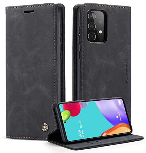 WJXEXRS Handyhülle für Samsung Galaxy A52 / A52S 5G Hülle, Premium Klapphülle Leder Schutzhülle Klappbar mit Kartenfach Ständer Magnet Handytasche Standfunktion Flip Case Lederhülle Galaxy A52-Schwarz