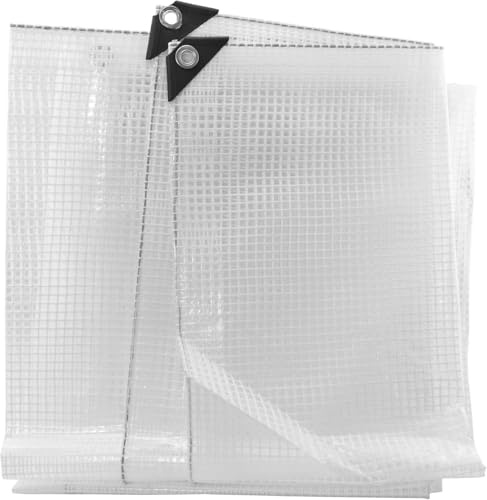 Tarpaulin Regular And Heavy Duty Waterproof Cover Tarp Ground Sheet Multi Sizes Transparent Blue Silver Clear Camo Army (Clear (350GSM), 6 x 6m)