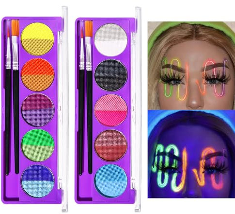 10 Colors Face Painting Kit With 2 Paint Brushes, Body Paint, Glow in the Dark Face Paint, Water-Based Face Paint For Halloween Party Cosplay Clown Sfx Makeup (01)