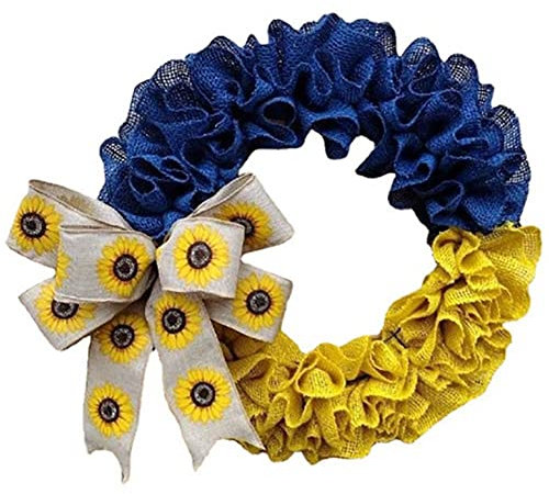 HiyyFloy Ukrainische Haustür-Girlande, Frühlingsgelb, Blau, Künstlicher Blumenkranz, Zuhause, Büro, Veranda, Fenster, Wandbehang, Ornamente, Dekoration