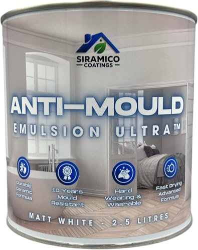 SIRAMICO COATINGS Anti-Mould Emulsion Ultra™ White Paint | 2.5 Litre 10 Year Anti Mould Protection Emulsion Paint for Bathrooms, Kitchens, Walls and Ceilings (2.5 Litres)