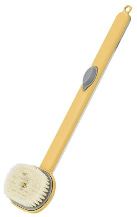Long Handle Bath Massage Cleaning Shower Brush with Soap Dispenser, Back Scrubber One-Touch Foam Bath Shower Brush (Yellow)