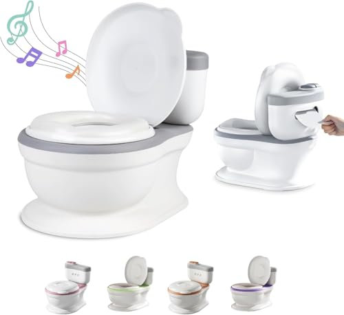 OHMG 3-en-1 Potty Training Toilette,Pot bébé toilette,Vrai bruit de chasse d'eau,Apprentissage proprété,Toilette enfant 18+ mois,pour un apprentissage de la propreté (Gris)