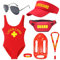 Saier tbo Baywatch, set di 7 accessori per costume da bagnino, kit di accessori per costume da bagno, con cappello, tavola gonfiabile, per uomo, donna, adulto, spiaggia, piscina, Halloween, cosplay