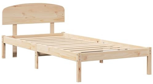 vidaXL Bettgestell mit Kopfteil 90X200 cm aus massivem Kieferholz Minimalistisches Plattformbett Kein Boxspring nötig Langlebig Ideal für Jugendzimmer 90cm Stauraum Natürlich
