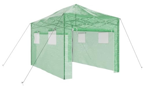 vidaXL Gewächshaus mit Dach Grün 280 x 410 x 315 cm Stahl, Garten und Terrasse, moderner Faltbarer Gewächshaus, Outdoor Raum für Pflanzen, tragbare Kinderstube