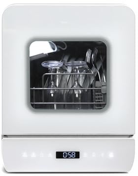 eklipt Portable Countertop Dishwasher, Mini Dishwasher, 4.8L Built-in Water Tank, 7 Programmes, 37 * 51cm Ultra-Narrow & Deep Design, Touch Control & 360° Dual Spray, Hose/No-Hose Setup, White