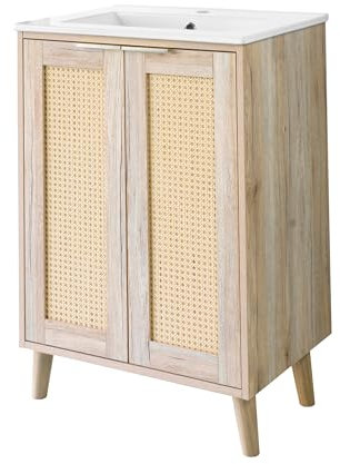 BELOFAY Vanity Unit with Basin | 500mm Bathroom Vanity Units with Basin | Floor Standing Slim Design | 1 Tap Hole Ceramic Bathroom Sink | Including Waste | Franklin Brown