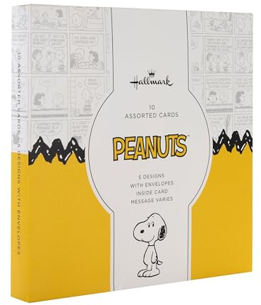 Hallmark Birthday Cards, Snoopy & Woodstock, 10-Pack, 5 Designs, | Peanuts Comics, Size 16cm x 16cm, White Envelopes, Message Inside Cards Depends on the Design