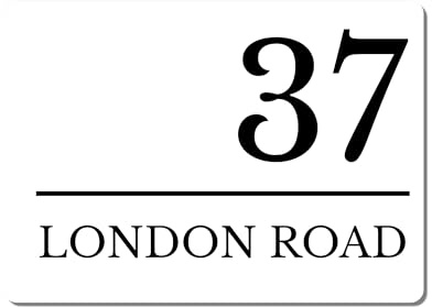 Personalised Modern House Number Sign – Custom Street Name Metal Plaque (White, A5 (197mm x 141mm))
