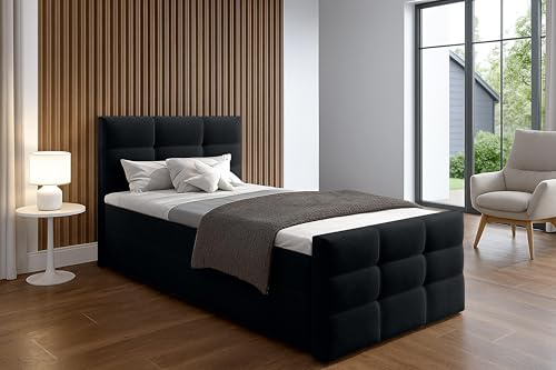 AXLIVING Bett mit Bettkasten 100x200cm Argentaro Boxspringbett schwarz