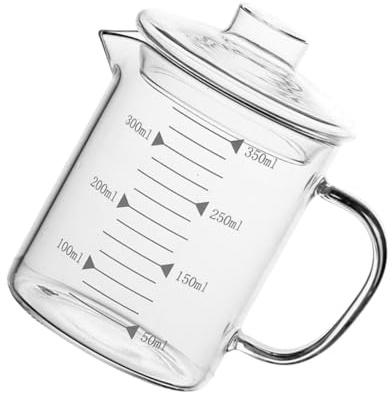 BAZEITFLOW Vaso Medidor de Vidrio Borosilicato Resistente al Calor con Tapa Taza de Leche Transparente para Cocina para Medir Líquidos y Jugos Fácil de Limpiar y Duradero