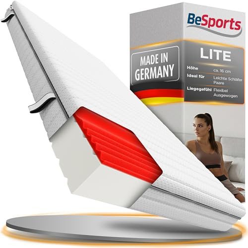 Lite 7-Zonen ergonomische Matratze 90x200 H2/H3 zwei Härtegrade wendbar | Kaltschaummatratze 90x200, 16 cm hoch, Airflex-Hybridschaum mit 800+ Kontaktpunkten, leicht, waschbar bei 60°
