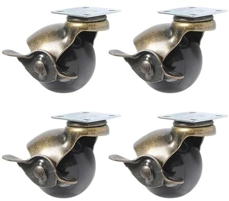 2/4pcs 2inch Caster 50mm Bearing Capacity Black Trolley Wheels Rubber Swivel Casters For Office Chair Sofa Platform(4PC-With brake,1.5 Inch)