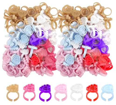 Lash Glue Holder - 100pcs Plastic Lash Glue Rings, Love Heart Shaped Glue-Rings for Eyelash Extensions, Glue-Ring Cup Lashes Volume Rings for Eyelash Extension (7 Colors)