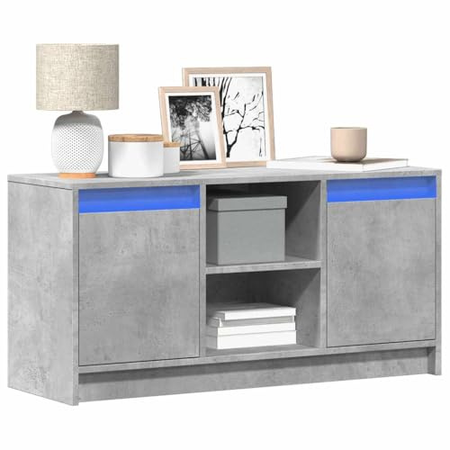 YNGBHFNOP Meuble TV Moderne avec Bandes LED RGB, Meuble Télévision Gris Béton 100 cm, Bois d'Ingénierie Résistant, Rangement Multimédia, pour Salon et Salle de Jeux