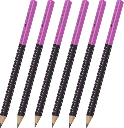 Faber-Castell 511911 - Bleistift Jumbo Grip Two Tone sw/pink, Härtegrad 2,5 = HB (6 Stück) (Schwarz/Pink)