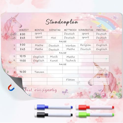 Einhorn Stundenplan Abwischbar, Stundenplan Magnetisch Mit Stift | Einschulung Mädchen Geschenk, Schulanfang Mädchen Schultüte Füllung Mädchen, Inhalt Schultüte Mädchen